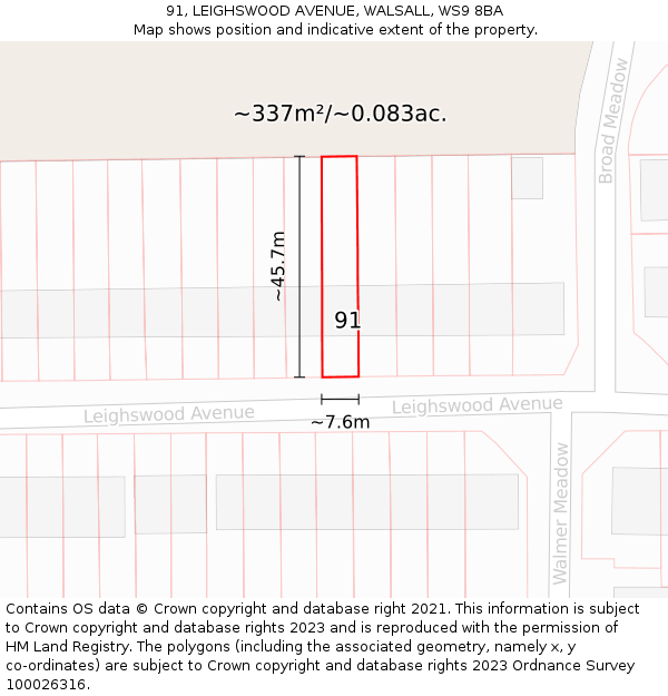 91, LEIGHSWOOD AVENUE, WALSALL, WS9 8BA: Plot and title map