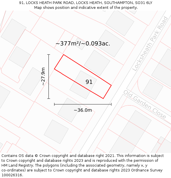 91, LOCKS HEATH PARK ROAD, LOCKS HEATH, SOUTHAMPTON, SO31 6LY: Plot and title map