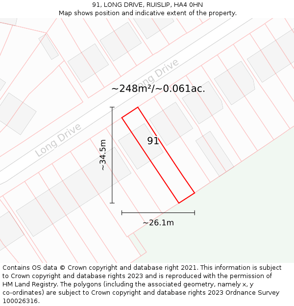 91, LONG DRIVE, RUISLIP, HA4 0HN: Plot and title map