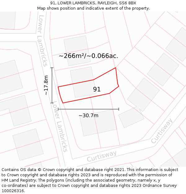 91, LOWER LAMBRICKS, RAYLEIGH, SS6 8BX: Plot and title map