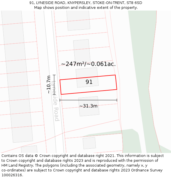 91, LYNESIDE ROAD, KNYPERSLEY, STOKE-ON-TRENT, ST8 6SD: Plot and title map