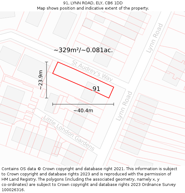 91, LYNN ROAD, ELY, CB6 1DD: Plot and title map