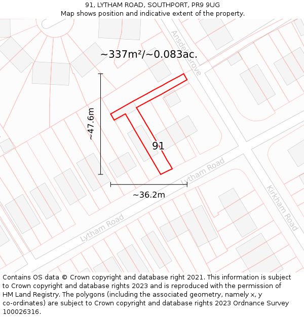 91, LYTHAM ROAD, SOUTHPORT, PR9 9UG: Plot and title map