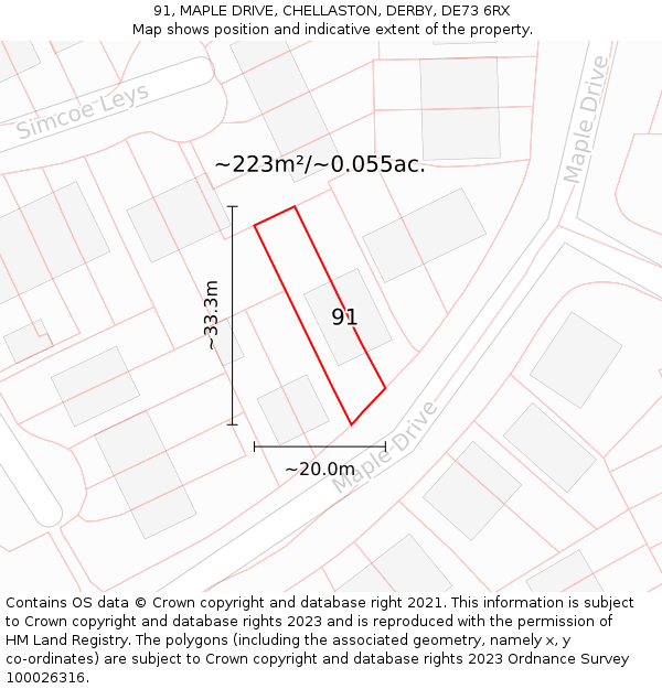 91, MAPLE DRIVE, CHELLASTON, DERBY, DE73 6RX: Plot and title map