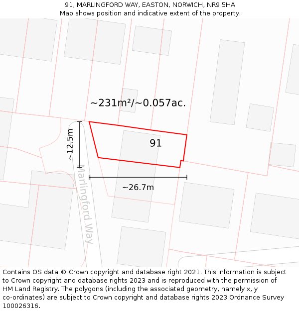91, MARLINGFORD WAY, EASTON, NORWICH, NR9 5HA: Plot and title map