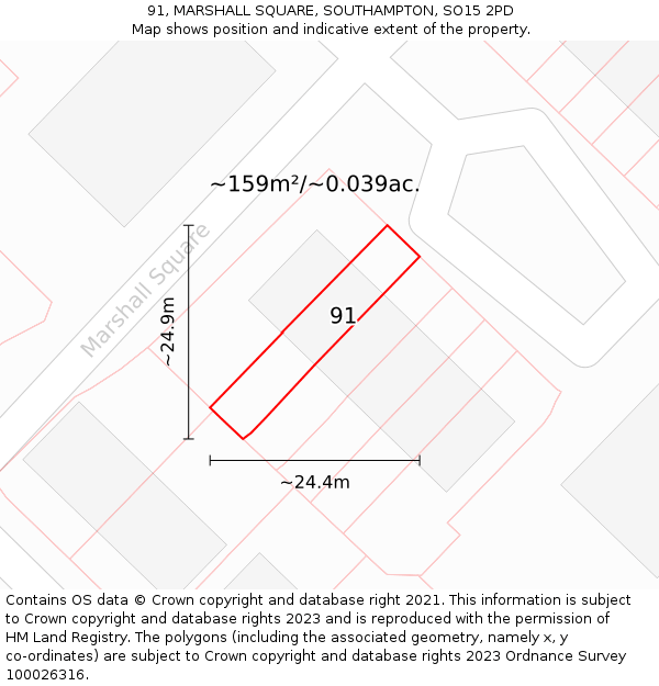 91, MARSHALL SQUARE, SOUTHAMPTON, SO15 2PD: Plot and title map