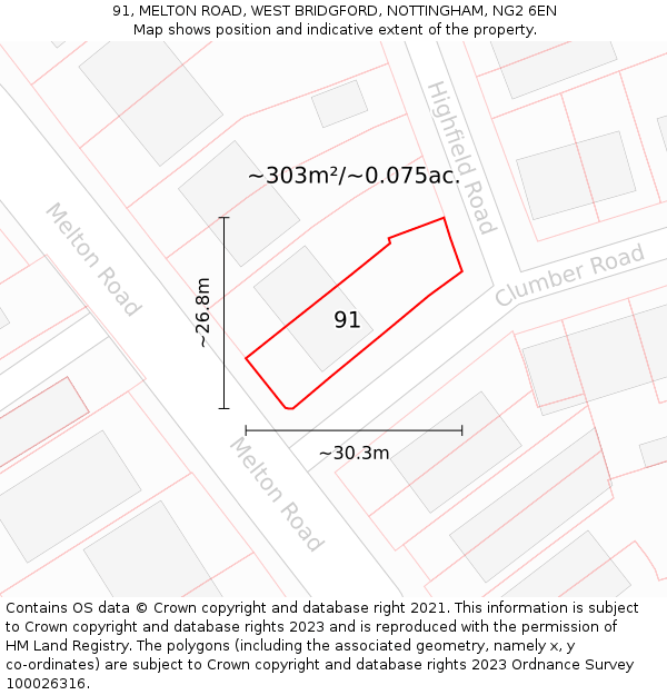 91, MELTON ROAD, WEST BRIDGFORD, NOTTINGHAM, NG2 6EN: Plot and title map