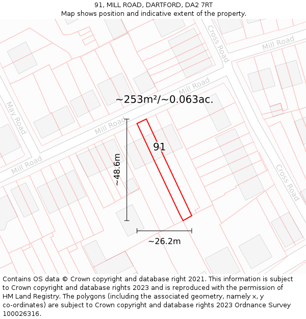 91, MILL ROAD, DARTFORD, DA2 7RT: Plot and title map