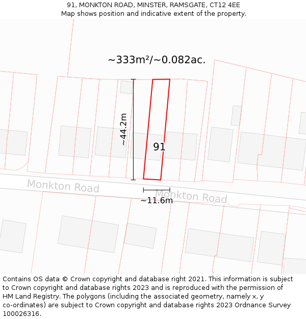 91, MONKTON ROAD, MINSTER, RAMSGATE, CT12 4EE: Plot and title map