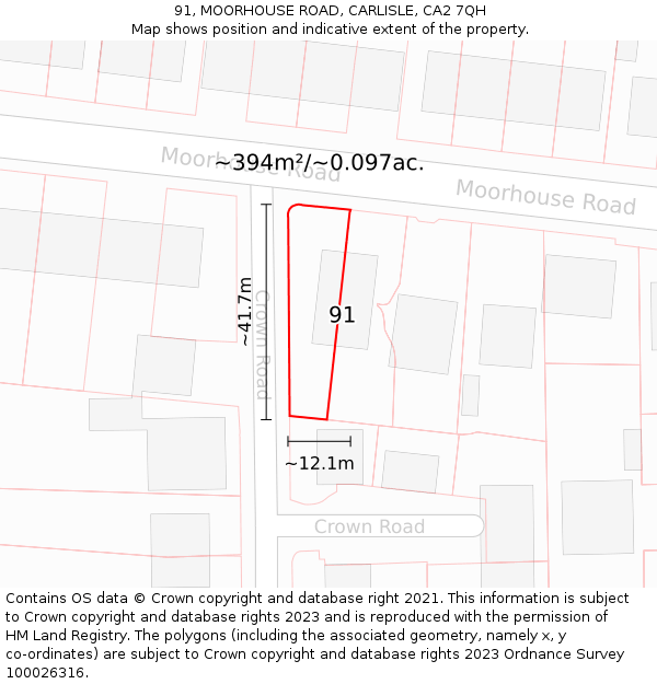 91, MOORHOUSE ROAD, CARLISLE, CA2 7QH: Plot and title map