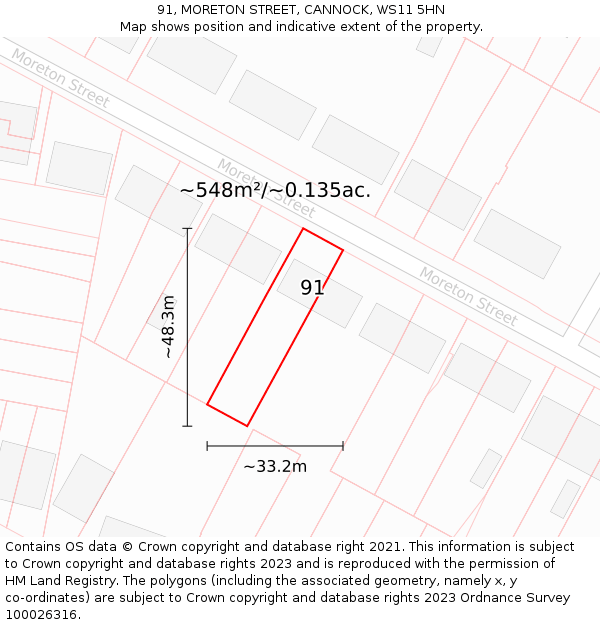 91, MORETON STREET, CANNOCK, WS11 5HN: Plot and title map