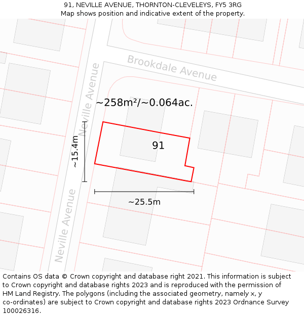 91, NEVILLE AVENUE, THORNTON-CLEVELEYS, FY5 3RG: Plot and title map