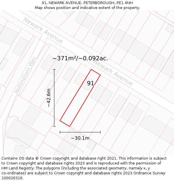 91, NEWARK AVENUE, PETERBOROUGH, PE1 4NH: Plot and title map