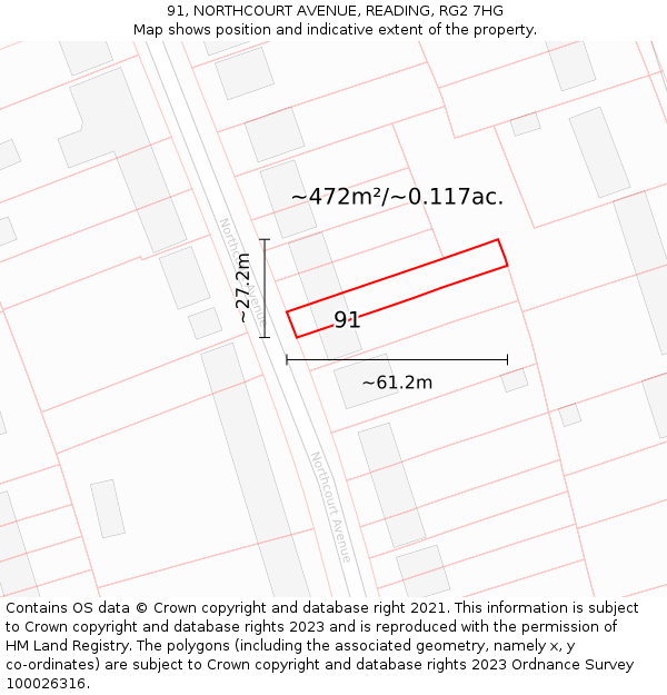 91, NORTHCOURT AVENUE, READING, RG2 7HG: Plot and title map