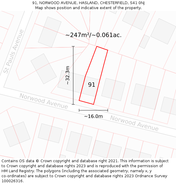 91, NORWOOD AVENUE, HASLAND, CHESTERFIELD, S41 0NJ: Plot and title map