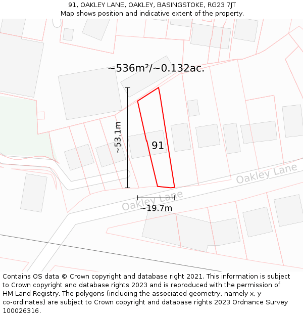 91, OAKLEY LANE, OAKLEY, BASINGSTOKE, RG23 7JT: Plot and title map