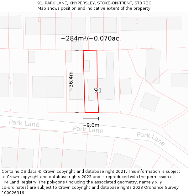 91, PARK LANE, KNYPERSLEY, STOKE-ON-TRENT, ST8 7BG: Plot and title map