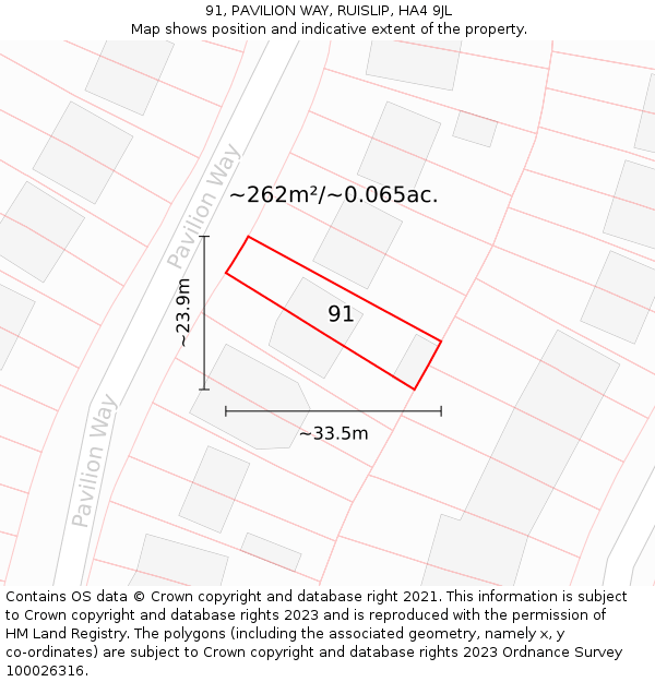 91, PAVILION WAY, RUISLIP, HA4 9JL: Plot and title map