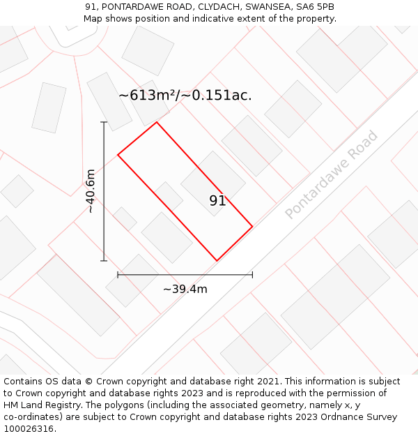 91, PONTARDAWE ROAD, CLYDACH, SWANSEA, SA6 5PB: Plot and title map