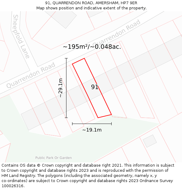 91, QUARRENDON ROAD, AMERSHAM, HP7 9ER: Plot and title map