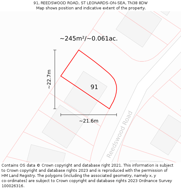 91, REEDSWOOD ROAD, ST LEONARDS-ON-SEA, TN38 8DW: Plot and title map