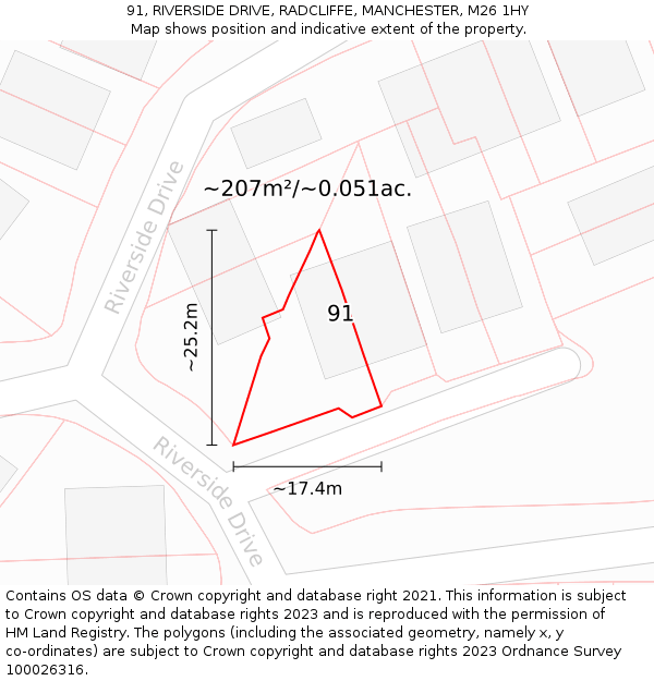 91, RIVERSIDE DRIVE, RADCLIFFE, MANCHESTER, M26 1HY: Plot and title map