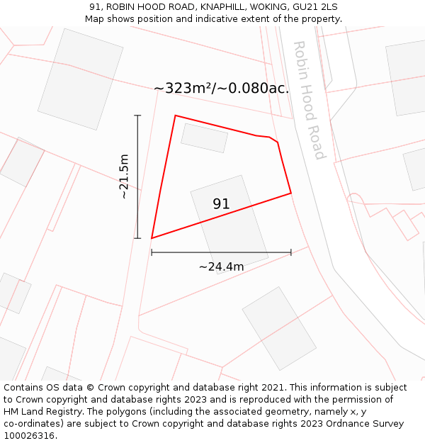 91, ROBIN HOOD ROAD, KNAPHILL, WOKING, GU21 2LS: Plot and title map