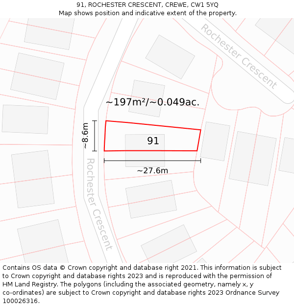 91, ROCHESTER CRESCENT, CREWE, CW1 5YQ: Plot and title map