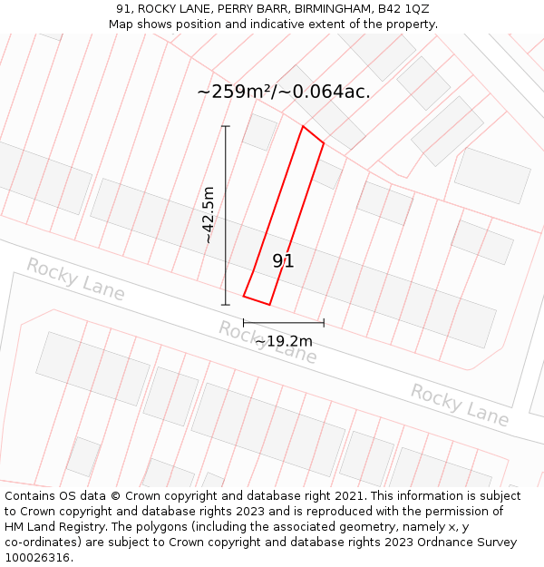 91, ROCKY LANE, PERRY BARR, BIRMINGHAM, B42 1QZ: Plot and title map