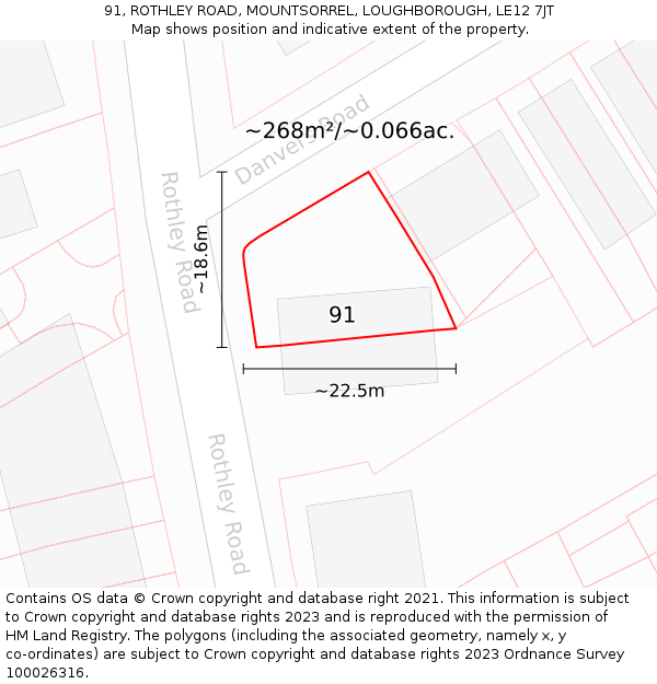 91, ROTHLEY ROAD, MOUNTSORREL, LOUGHBOROUGH, LE12 7JT: Plot and title map