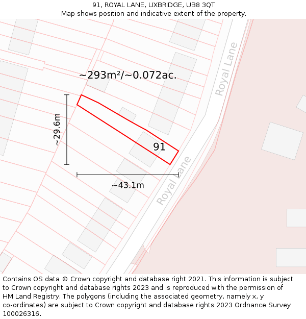 91, ROYAL LANE, UXBRIDGE, UB8 3QT: Plot and title map