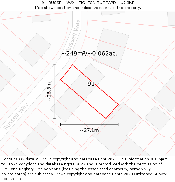 91, RUSSELL WAY, LEIGHTON BUZZARD, LU7 3NF: Plot and title map