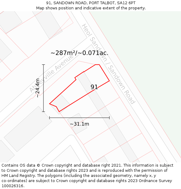 91, SANDOWN ROAD, PORT TALBOT, SA12 6PT: Plot and title map