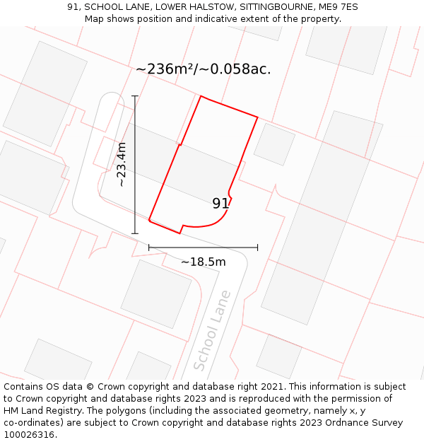 91, SCHOOL LANE, LOWER HALSTOW, SITTINGBOURNE, ME9 7ES: Plot and title map