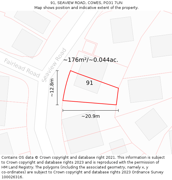 91, SEAVIEW ROAD, COWES, PO31 7UN: Plot and title map