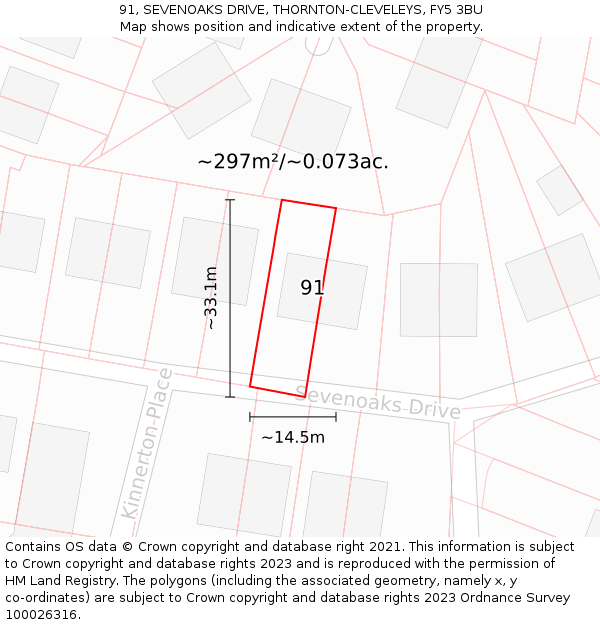 91, SEVENOAKS DRIVE, THORNTON-CLEVELEYS, FY5 3BU: Plot and title map