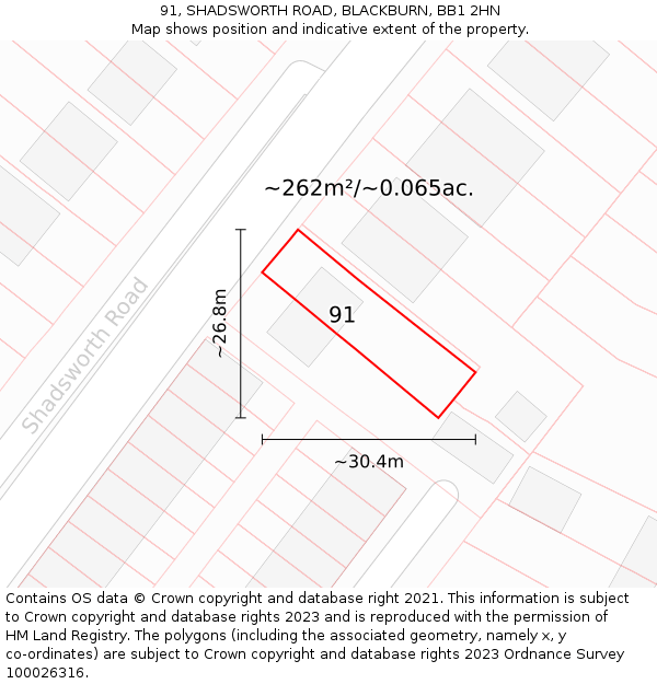 91, SHADSWORTH ROAD, BLACKBURN, BB1 2HN: Plot and title map