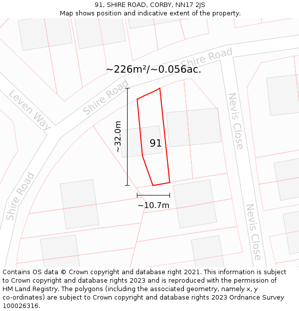 91, SHIRE ROAD, CORBY, NN17 2JS: Plot and title map