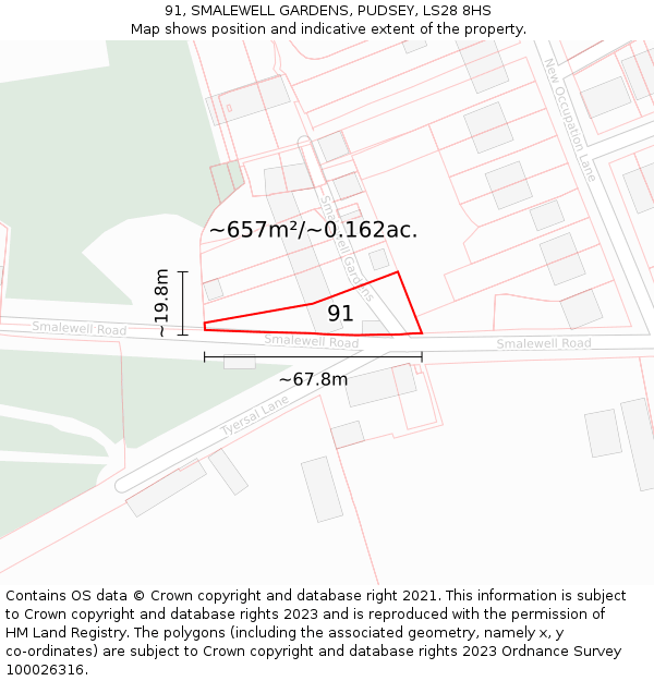 91, SMALEWELL GARDENS, PUDSEY, LS28 8HS: Plot and title map