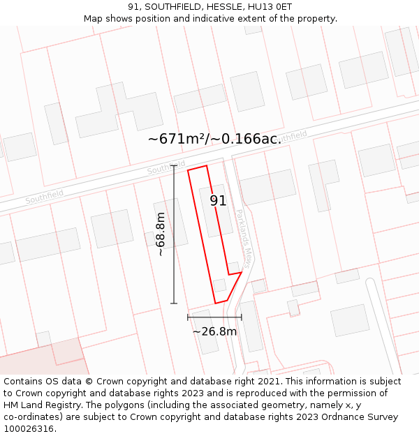 91, SOUTHFIELD, HESSLE, HU13 0ET: Plot and title map