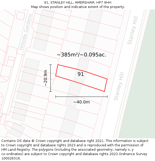 91, STANLEY HILL, AMERSHAM, HP7 9HH: Plot and title map