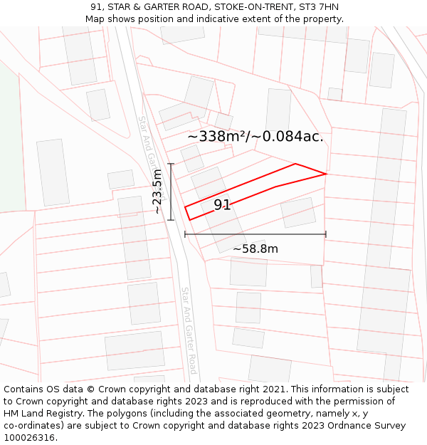 91, STAR & GARTER ROAD, STOKE-ON-TRENT, ST3 7HN: Plot and title map