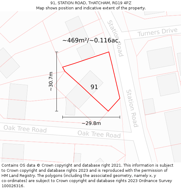 91, STATION ROAD, THATCHAM, RG19 4PZ: Plot and title map