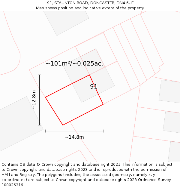 91, STAUNTON ROAD, DONCASTER, DN4 6UF: Plot and title map