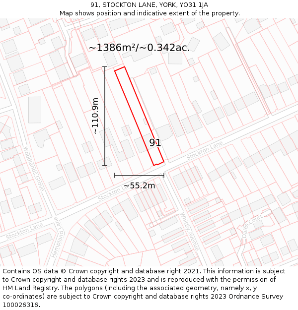 91, STOCKTON LANE, YORK, YO31 1JA: Plot and title map