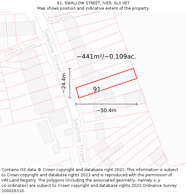 91, SWALLOW STREET, IVER, SL0 0ET: Plot and title map