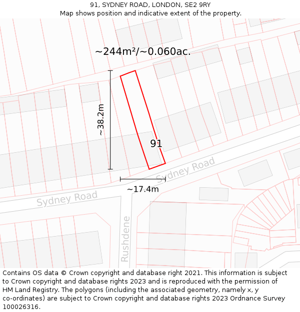 91, SYDNEY ROAD, LONDON, SE2 9RY: Plot and title map