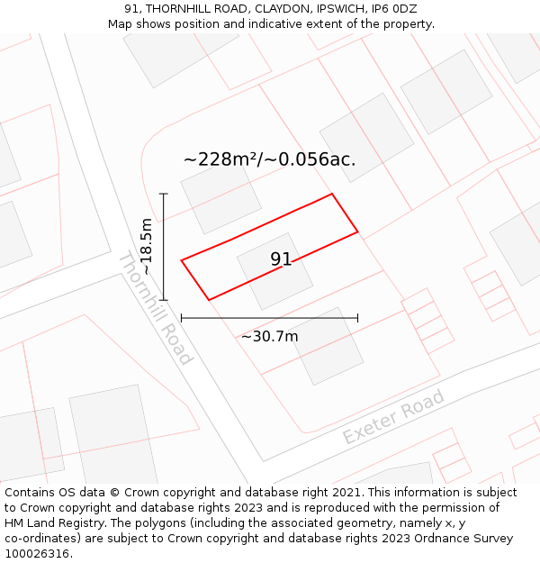 91, THORNHILL ROAD, CLAYDON, IPSWICH, IP6 0DZ: Plot and title map