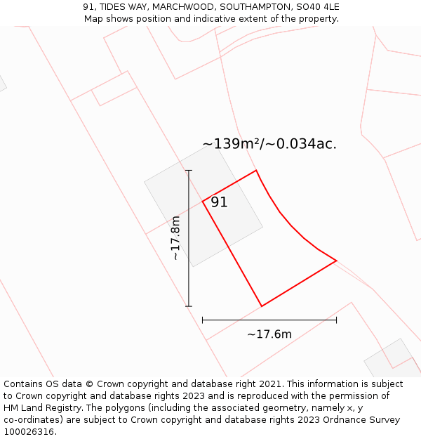 91, TIDES WAY, MARCHWOOD, SOUTHAMPTON, SO40 4LE: Plot and title map