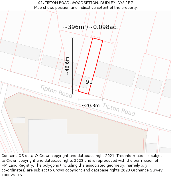 91, TIPTON ROAD, WOODSETTON, DUDLEY, DY3 1BZ: Plot and title map